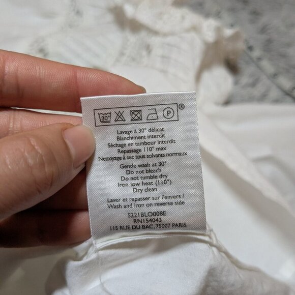 Sezane Laurianne Blouse White Long Sleeve Cotton Embroidered Top Size 34 US 2 - Picture 10 of 10